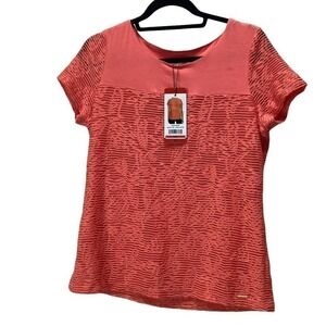Calvin‎ Klein Stretch Textured Tee Relaxed Fit Coral Medium Woman Orange 2 Layer